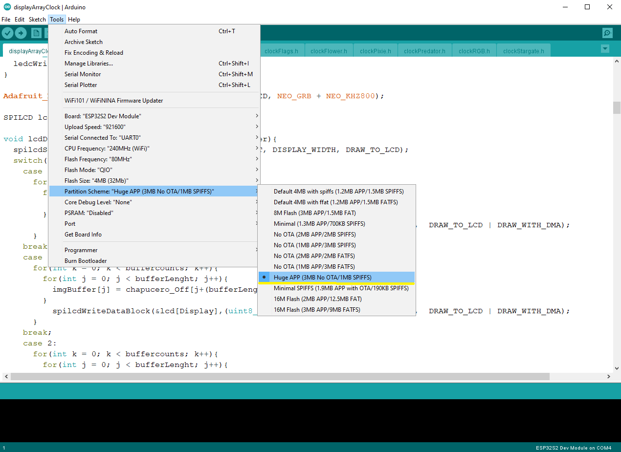 displayArrayArduinoBoardPartition